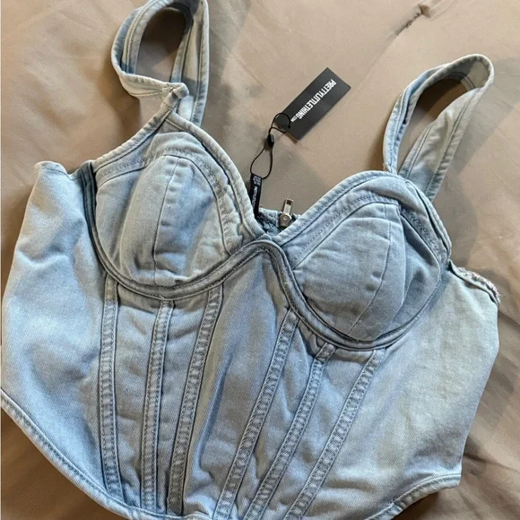 PrettyLittleThing Blue Sleeveless Bustier Bodysuit - Picture 2 of 4